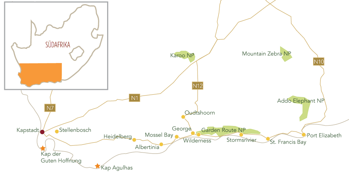 Garden Route detailierte Karte