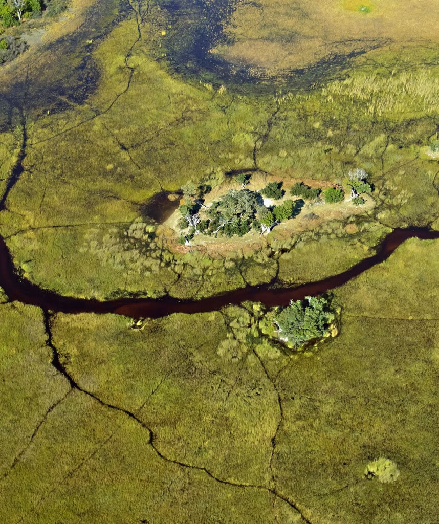 Das Okavango Delta aus der Vogelperspektive.