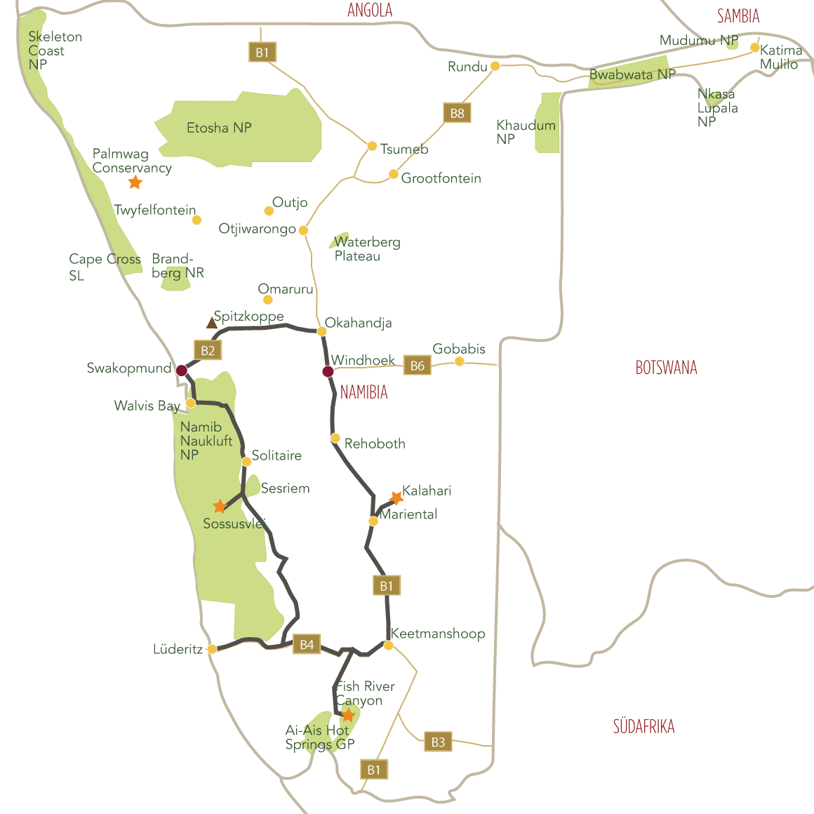 Namibia Süden Fotoreise Tourkarte