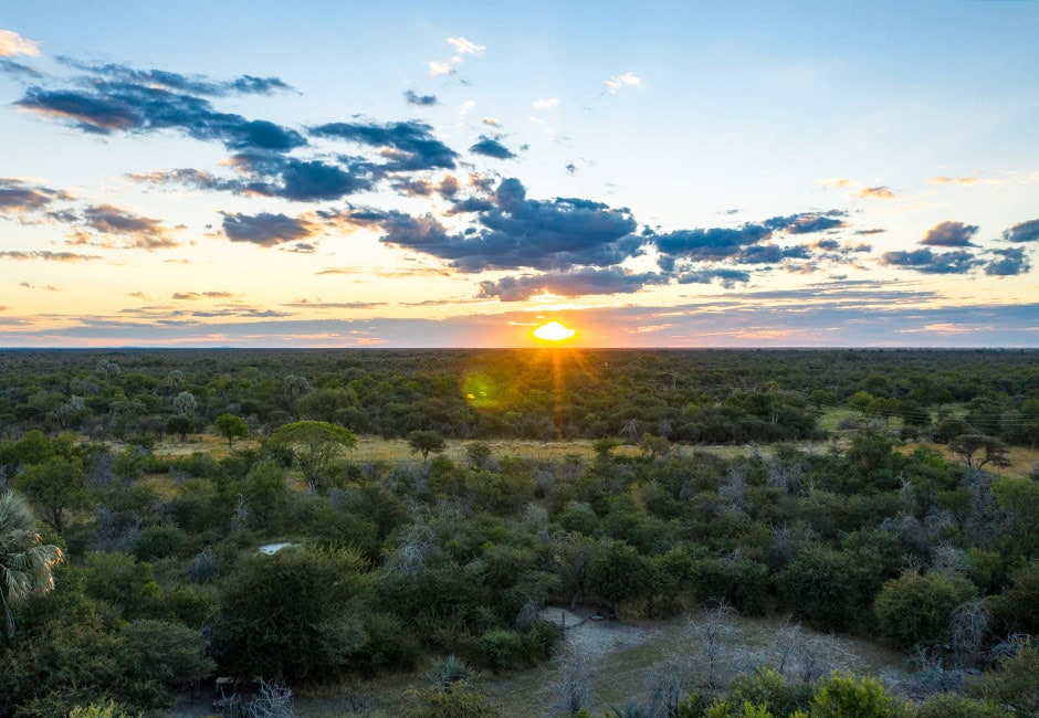 Wunderschöner Sonnenuntergang am Horizont auf Namibia & Botswana Fotosafari