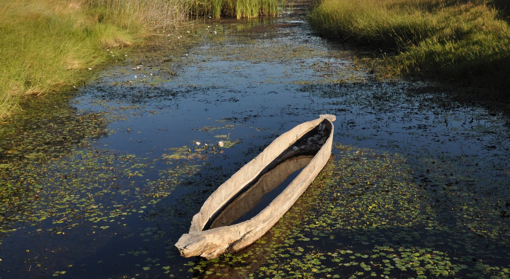 Ein Kanu im Caprivi Streifen in Namibia. 