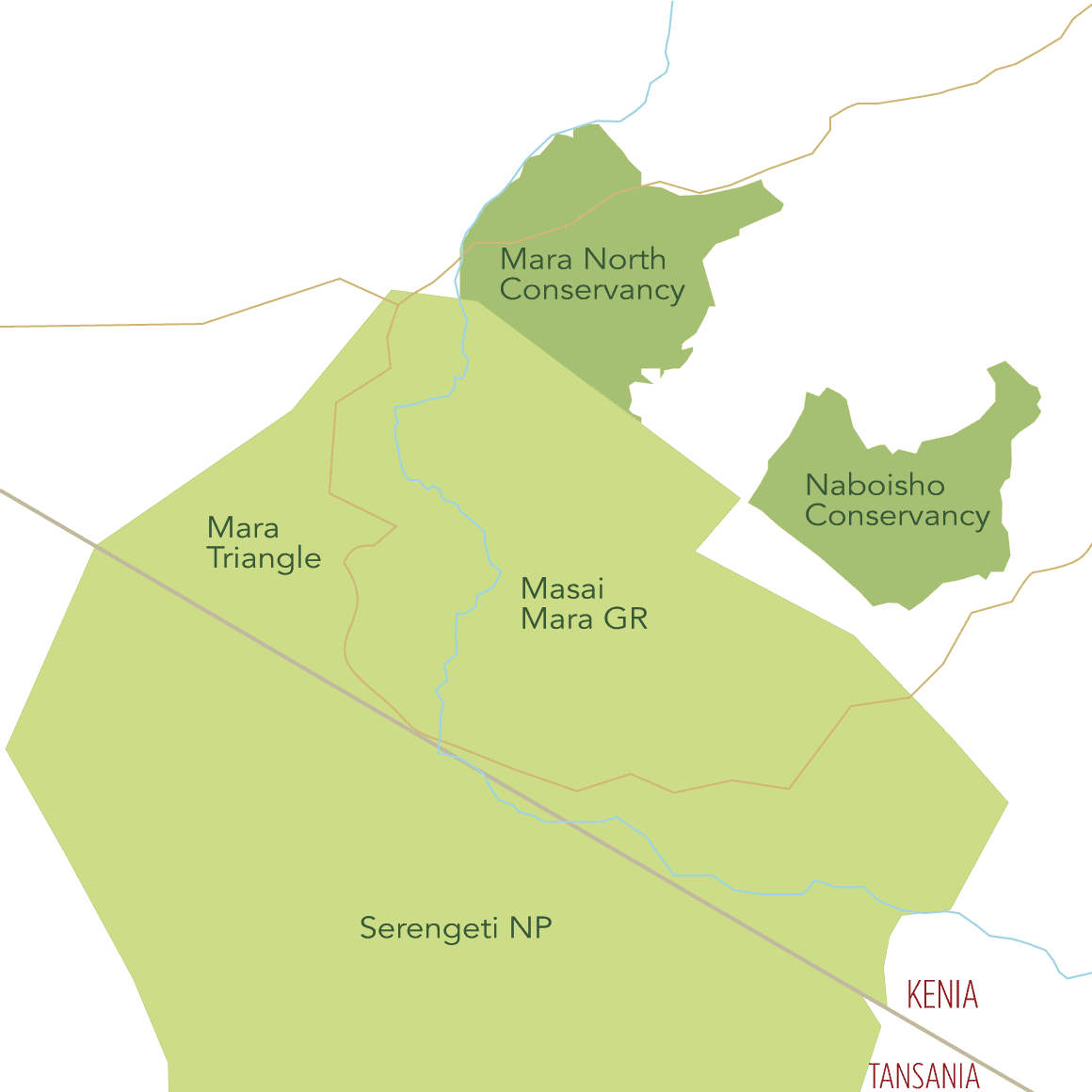 Eine detallierte Karte des Masai Mara Game Reserves und dem Mara Triangle, Mara North und Naibosho. Eine detaillierte Karte des Masai Mara Game Reserves und dem Mara Triangle, Mara North und Naibosho.