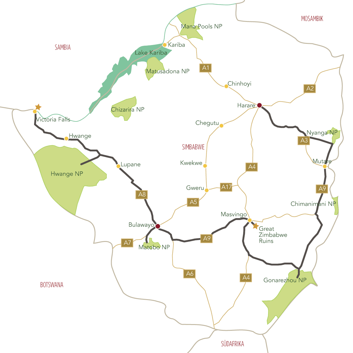 Reiseroute das beste von Simbabwe