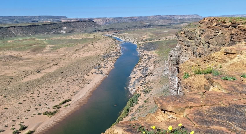 Ausblick über die Flusslandschaft des Fish River Canyon in Namibia.