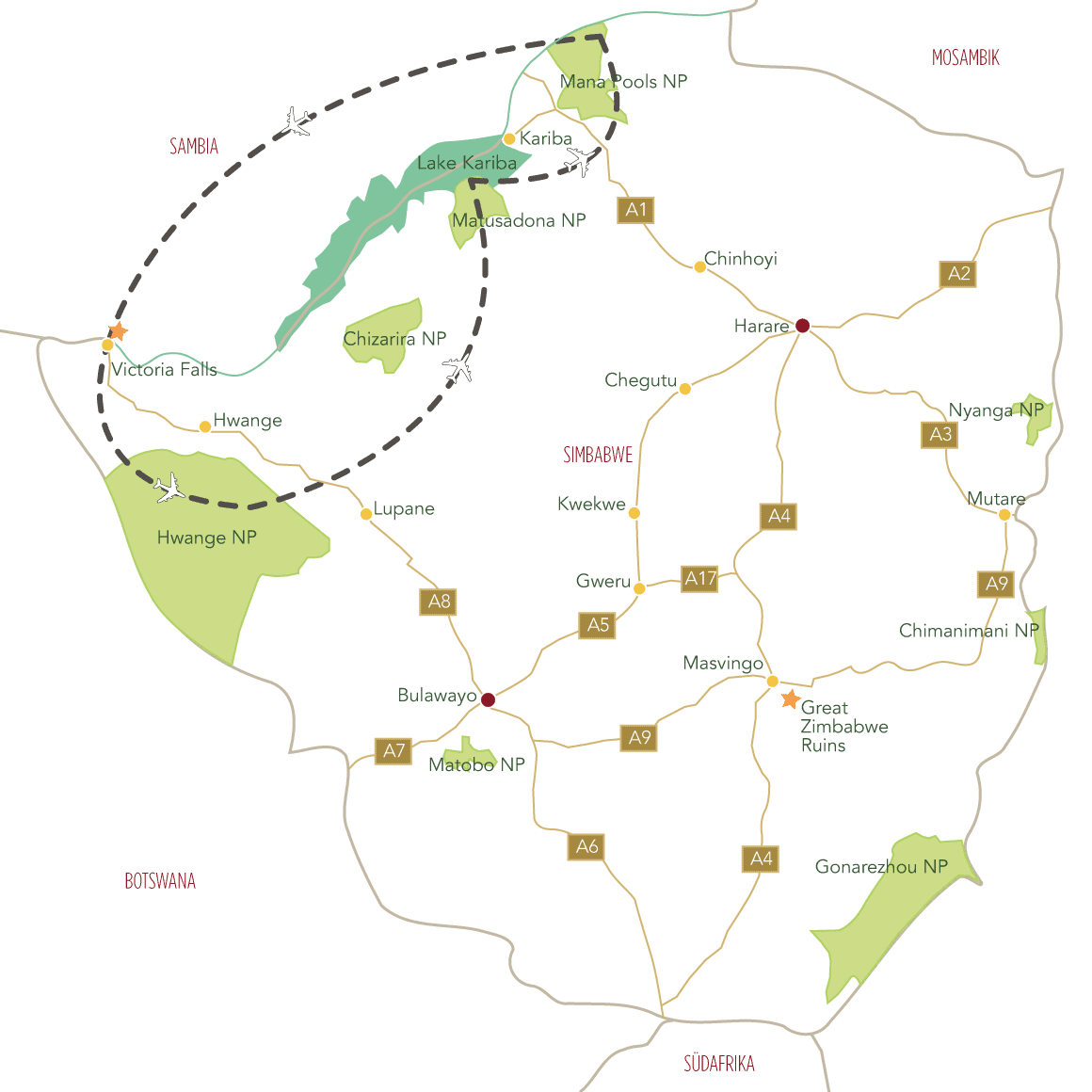 Simbabwes unberührte Wildnis - Flugsafari
